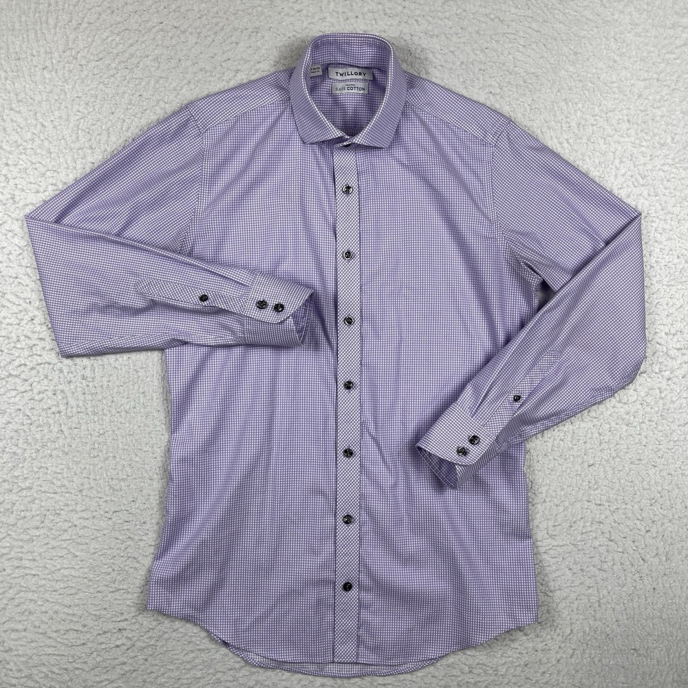 Twillory Shirt Mens 15-32/33‎ Purple Check Non Iron Office Workwear Casaul Job